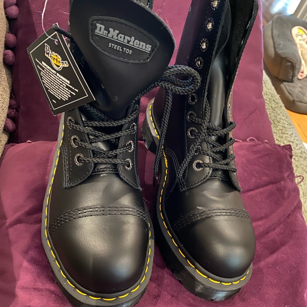 Never worn steel to Doc Martens lace up boots, size 10